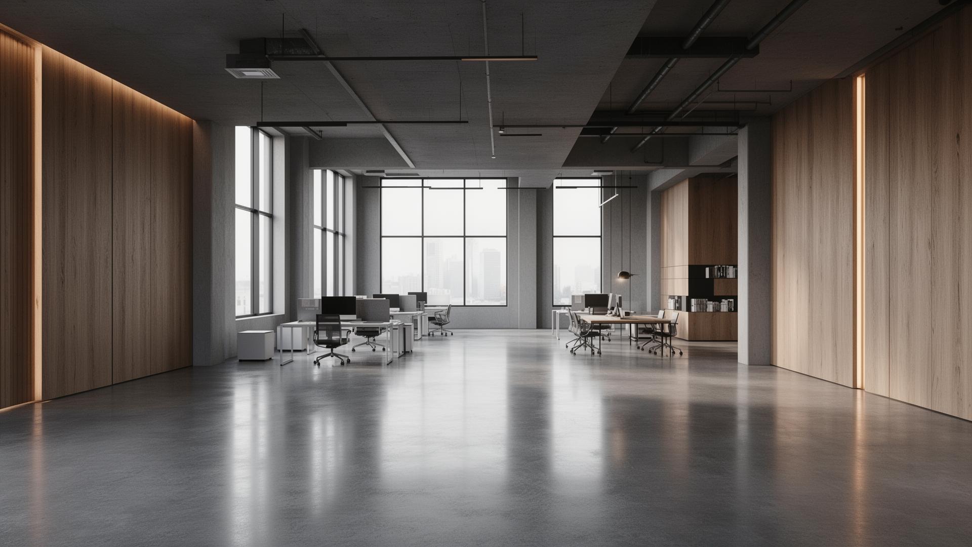 Polished concrete commercial office floor